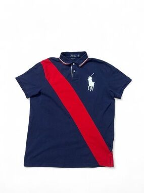Polo Ralph Lauren big pony diagonal stripe polo shirt navy L mens embroidered